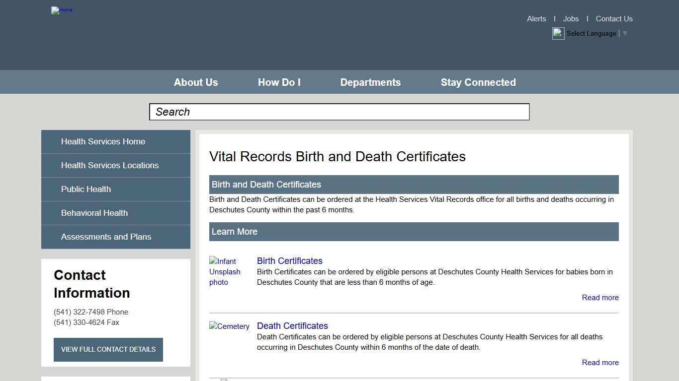 Vital Records Birth and Death Certificates | Deschutes County Oregon